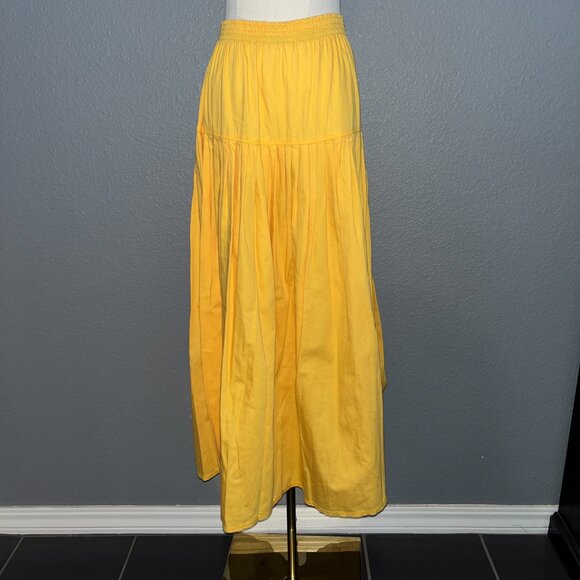 VINTAGE GENE EWING BIS SUNNY YELLOW PULL ON COTTAGECORE 100% COTTON MAXI SKIRT M - Picture 1 of 13